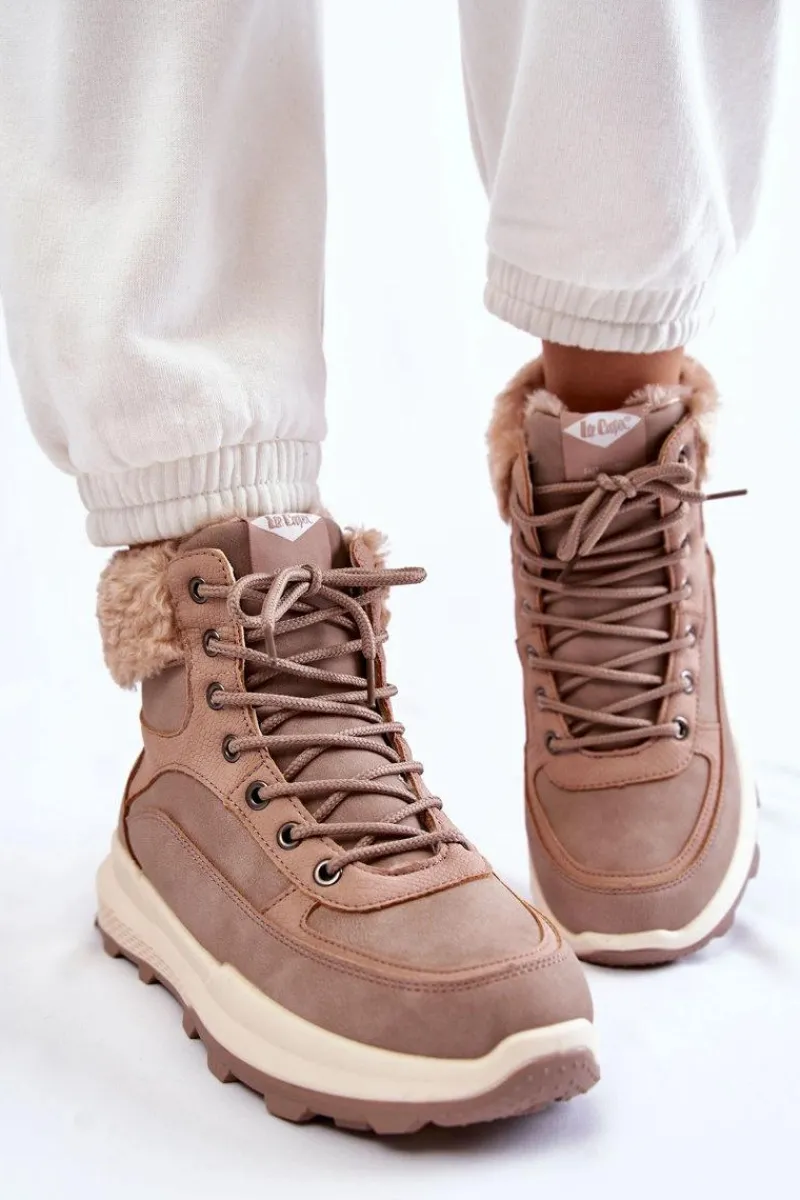 New Ocieplane Botki Trapery LCJ-22-44-1363 Różowe Damskie Damskie Trapery|Botki Sznurowane