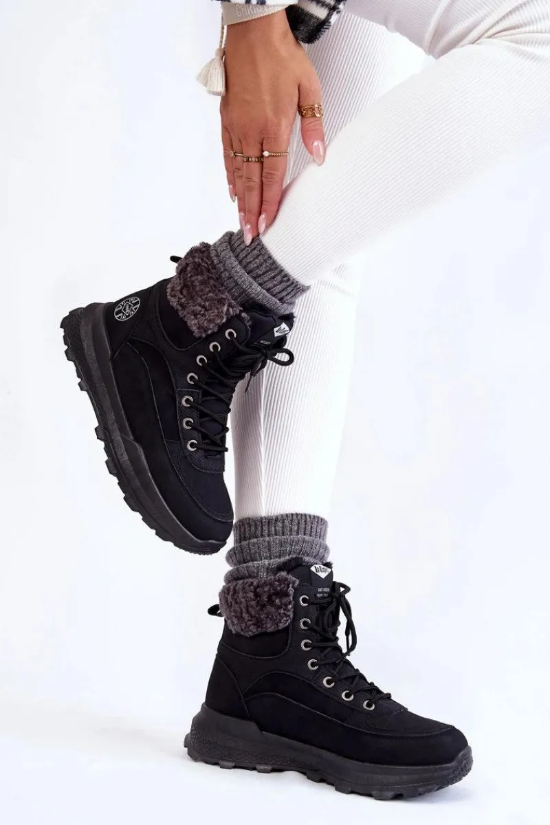 Damskie Trapery|Botki Sznurowane>Lee Cooper Ocieplane Botki Trapery LCJ-22-44-1362 Czarne