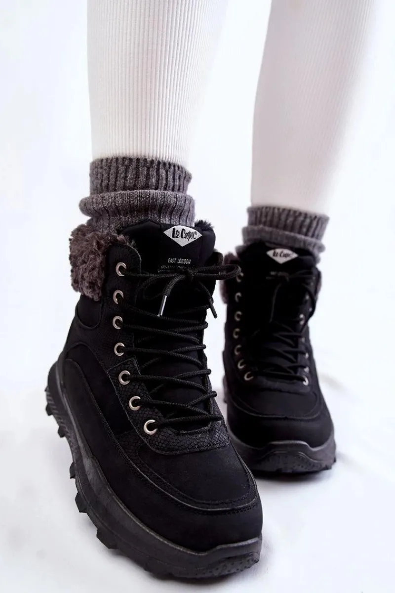 Damskie Trapery|Botki Sznurowane>Lee Cooper Ocieplane Botki Trapery LCJ-22-44-1362 Czarne