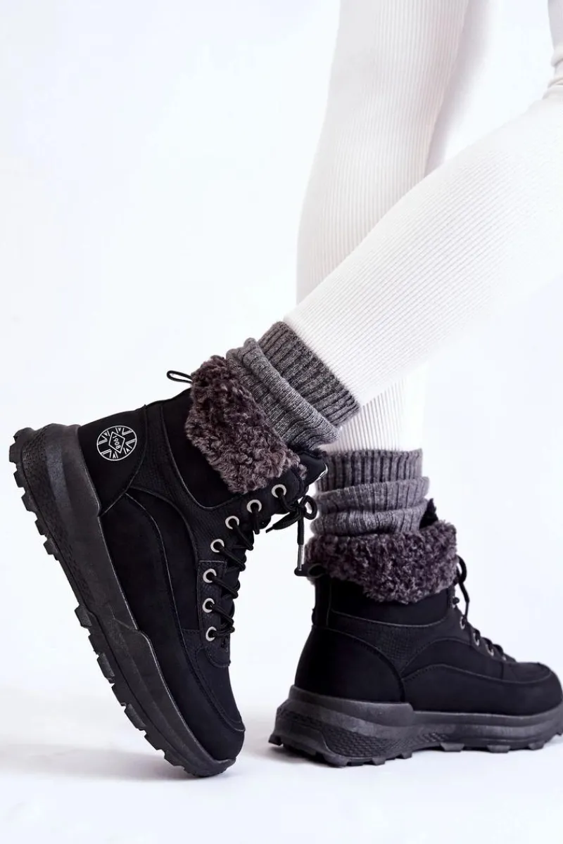 Damskie Trapery|Botki Sznurowane>Lee Cooper Ocieplane Botki Trapery LCJ-22-44-1362 Czarne