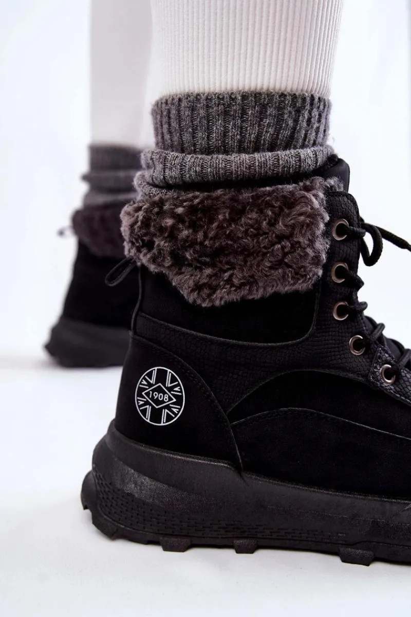 Damskie Trapery|Botki Sznurowane>Lee Cooper Ocieplane Botki Trapery LCJ-22-44-1362 Czarne