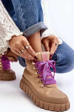 Outlet Boto Ocieplane Botki Trapery Na Grubej Podeszwie Brązowe Ralotta