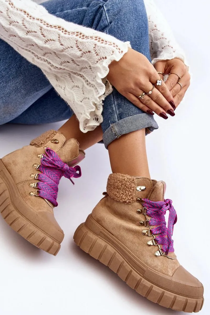 Outlet Boto Ocieplane Botki Trapery Na Grubej Podeszwie Brązowe Ralotta