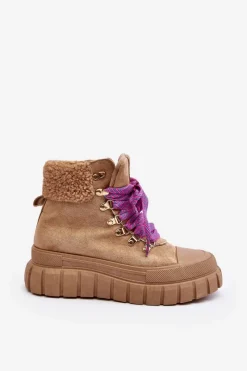 Outlet Boto Ocieplane Botki Trapery Na Grubej Podeszwie Brązowe Ralotta