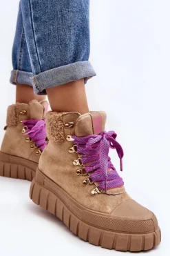 Outlet Boto Ocieplane Botki Trapery Na Grubej Podeszwie Brązowe Ralotta