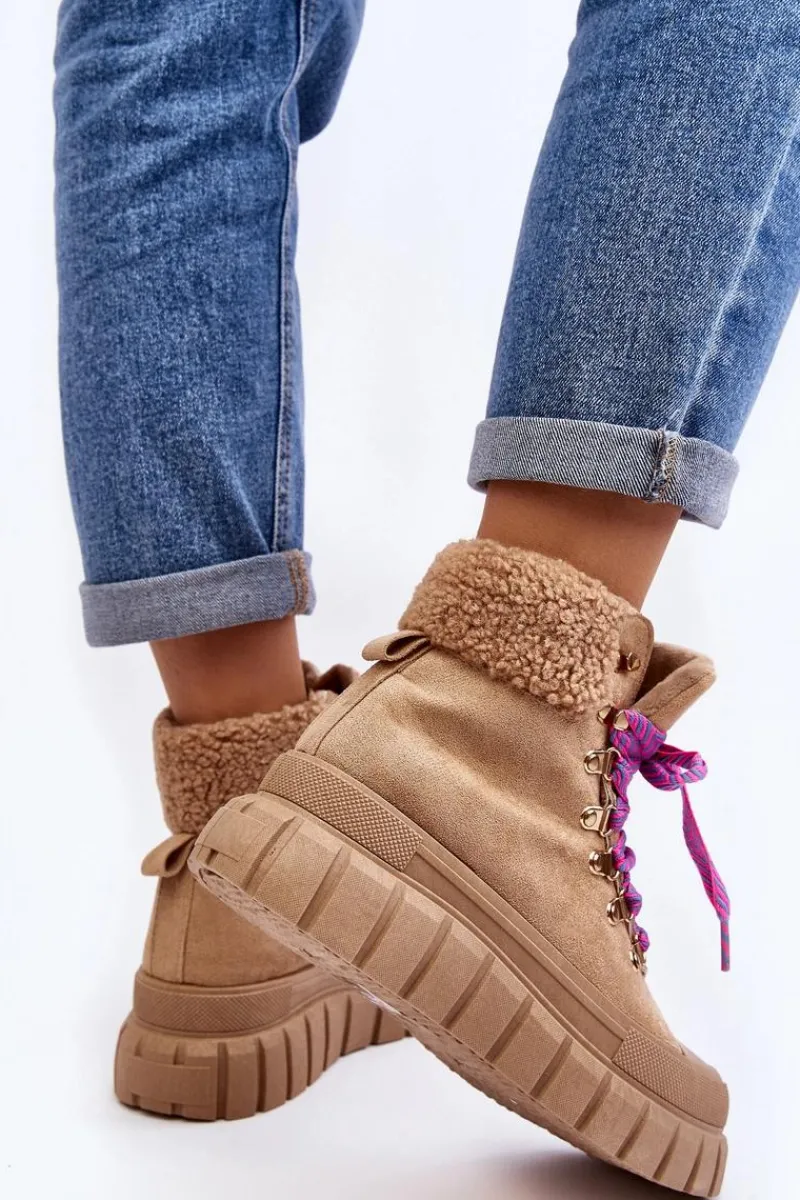 Outlet Boto Ocieplane Botki Trapery Na Grubej Podeszwie Brązowe Ralotta