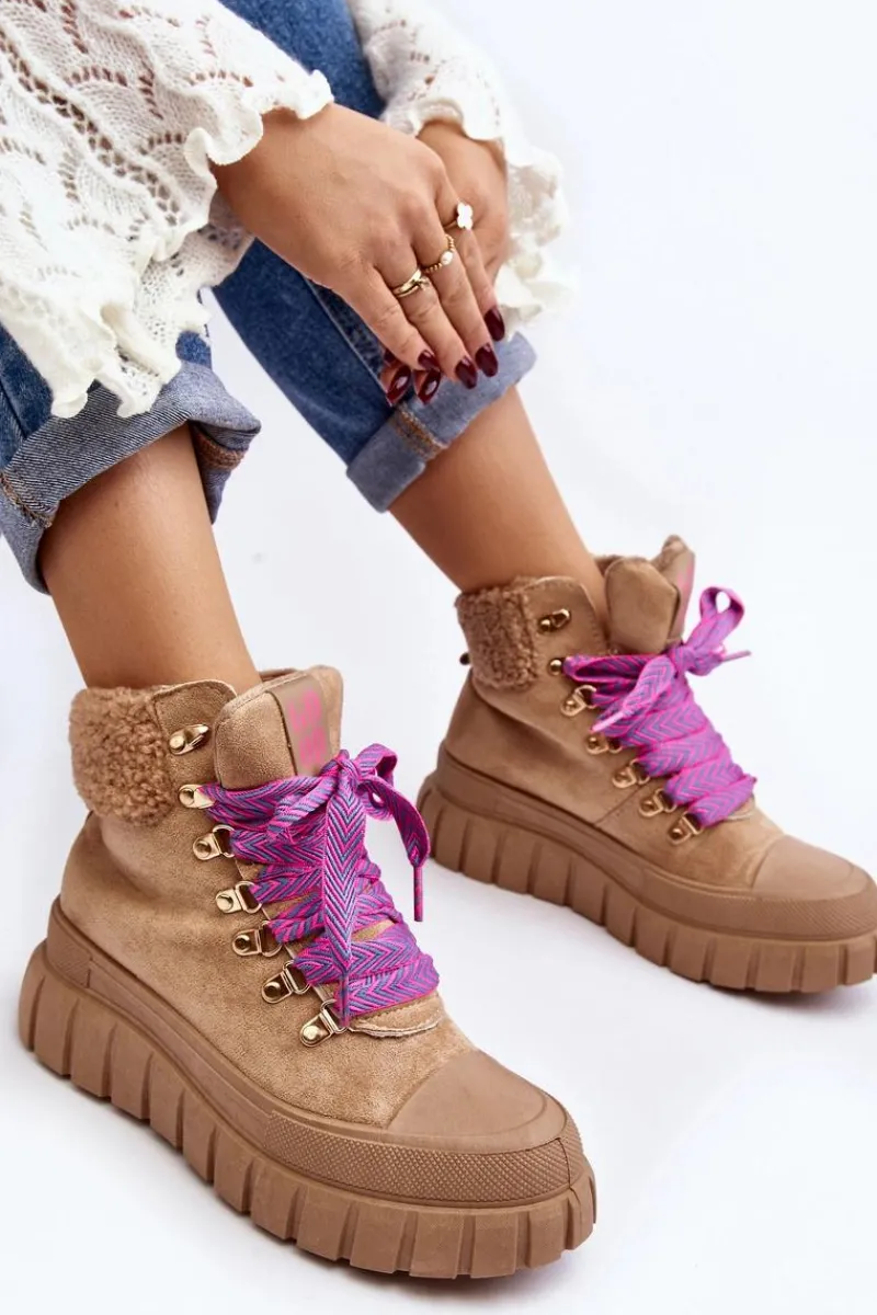 Outlet Boto Ocieplane Botki Trapery Na Grubej Podeszwie Brązowe Ralotta