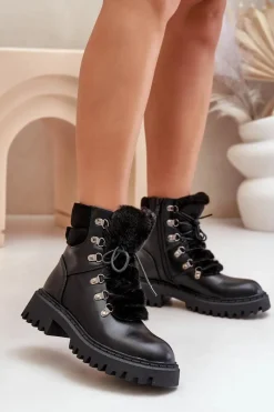 Sale Ocieplane Botki Trapery Na Zamek Z Eko Skóry Czarne Willatta Damskie Botki Ocieplane|Damskie Trapery