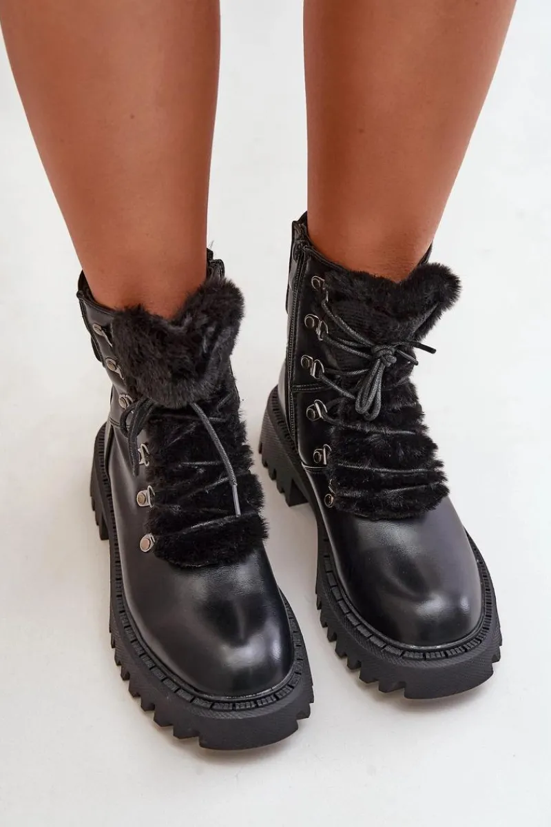 Sale Ocieplane Botki Trapery Na Zamek Z Eko Skóry Czarne Willatta Damskie Botki Ocieplane|Damskie Trapery
