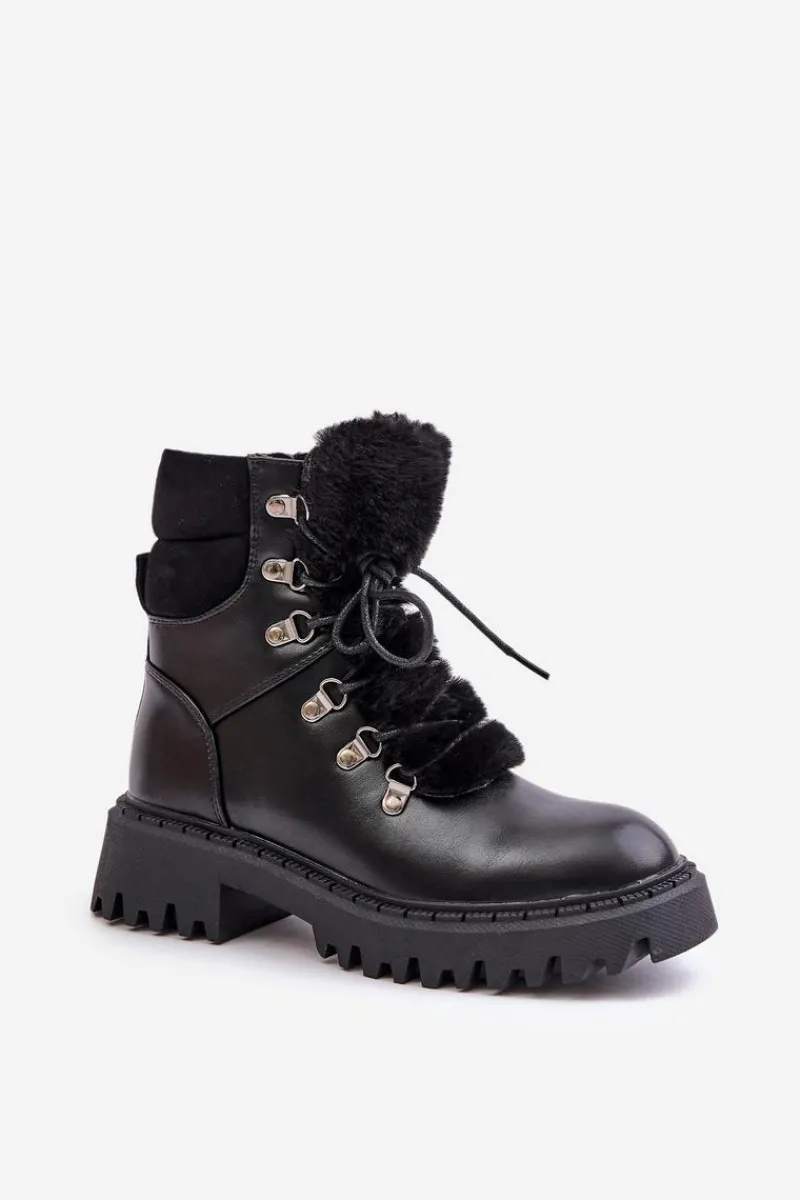 Sale Ocieplane Botki Trapery Na Zamek Z Eko Skóry Czarne Willatta Damskie Botki Ocieplane|Damskie Trapery
