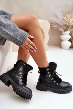 Sale Ocieplane Botki Trapery Na Zamek Z Eko Skóry Czarne Willatta Damskie Botki Ocieplane|Damskie Trapery