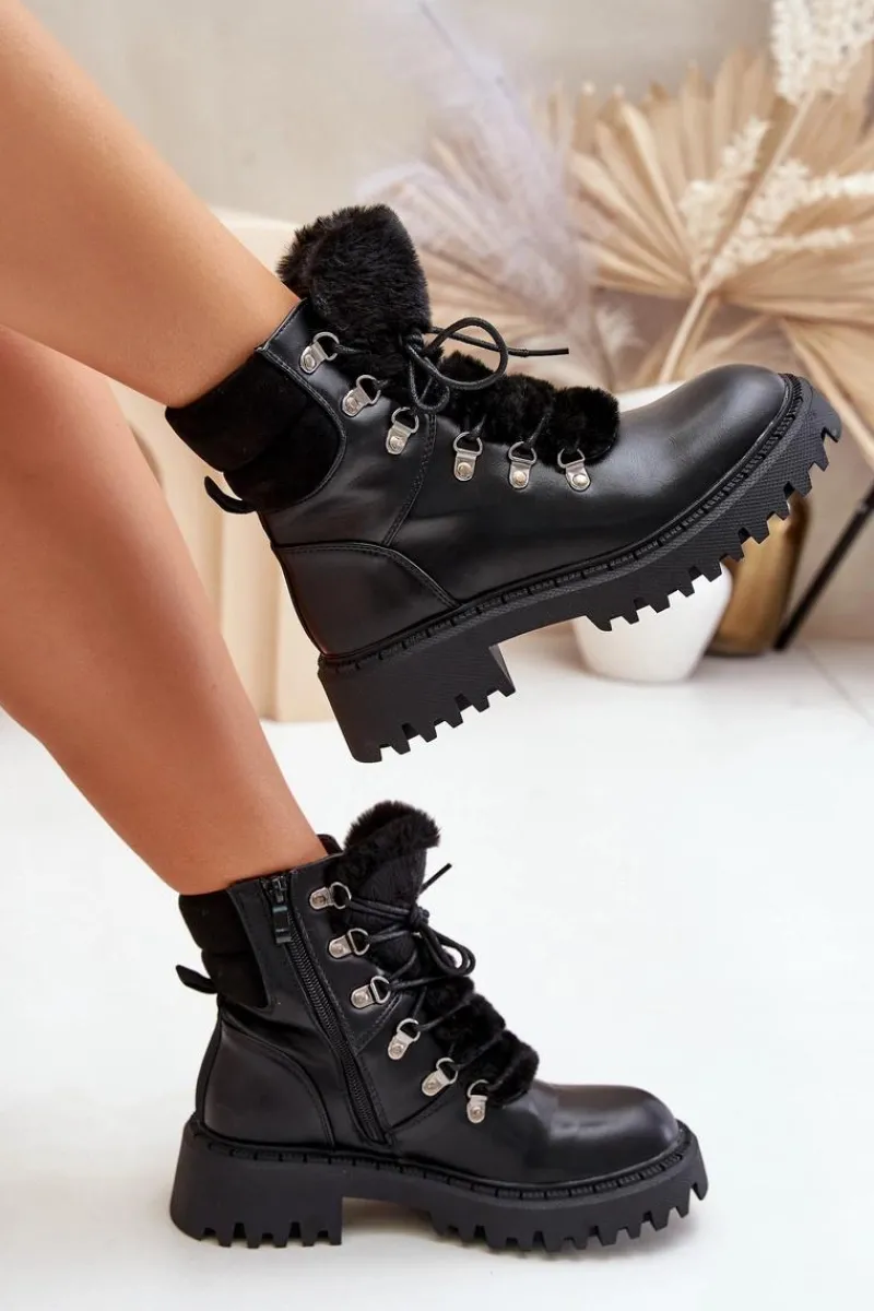 Sale Ocieplane Botki Trapery Na Zamek Z Eko Skóry Czarne Willatta Damskie Botki Ocieplane|Damskie Trapery