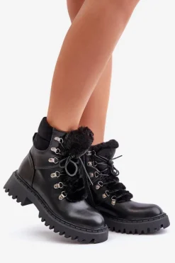 Sale Ocieplane Botki Trapery Na Zamek Z Eko Skóry Czarne Willatta Damskie Botki Ocieplane|Damskie Trapery