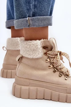 Damskie Trapery|Botki Zimowe Damskie></noscript>Boto Ocieplane Botki Trapery Na Grubej Podeszwie Jasnobeżowe Ralotta