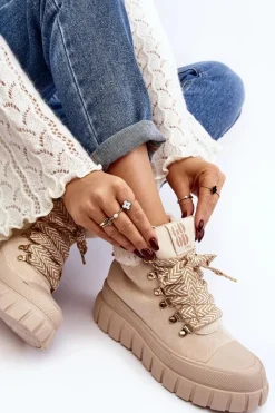 Damskie Trapery|Botki Zimowe Damskie></noscript>Boto Ocieplane Botki Trapery Na Grubej Podeszwie Jasnobeżowe Ralotta