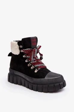 Botki Ocieplane|Damskie Trapery>Boto Ocieplane Botki Trapery Na Grubej Podeszwie Czarne Ralotta Czarny
