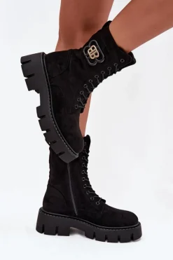 Outlet Ocieplane Botki Wokrery Damskie Z Ozdobą Czarne Melisse Damskie Botki Ocieplane|Botki Sznurowane