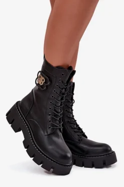 New Boto Ocieplane Botki Wokrery Damskie Z Ozdobą Czarne Melisse