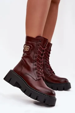 Botki Ocieplane|Botki Sznurowane>Boto Ocieplane Botki Wokrery Damskie Z Ozdobą Bordowe Melisse