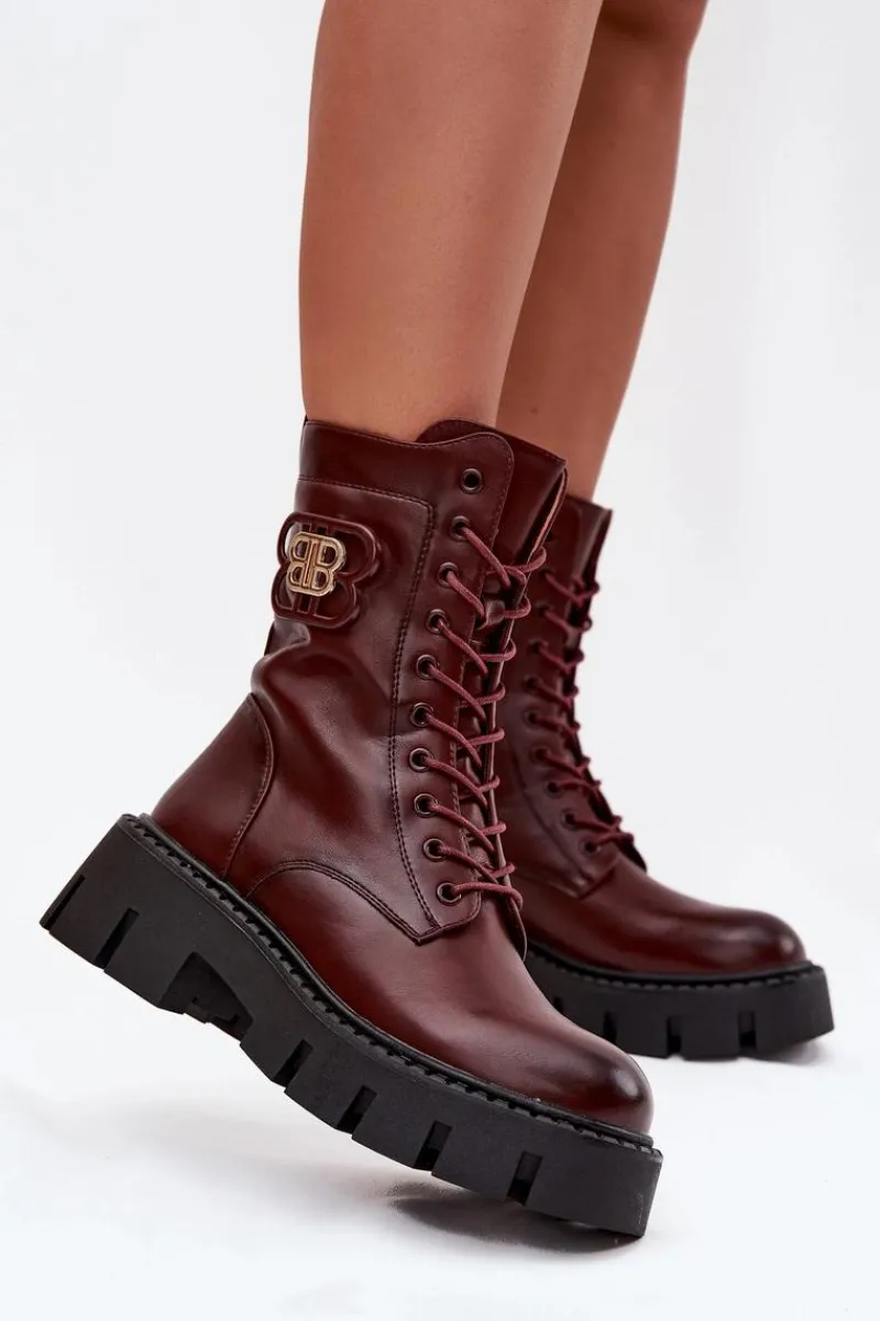 Botki Ocieplane|Botki Sznurowane>Boto Ocieplane Botki Wokrery Damskie Z Ozdobą Bordowe Melisse