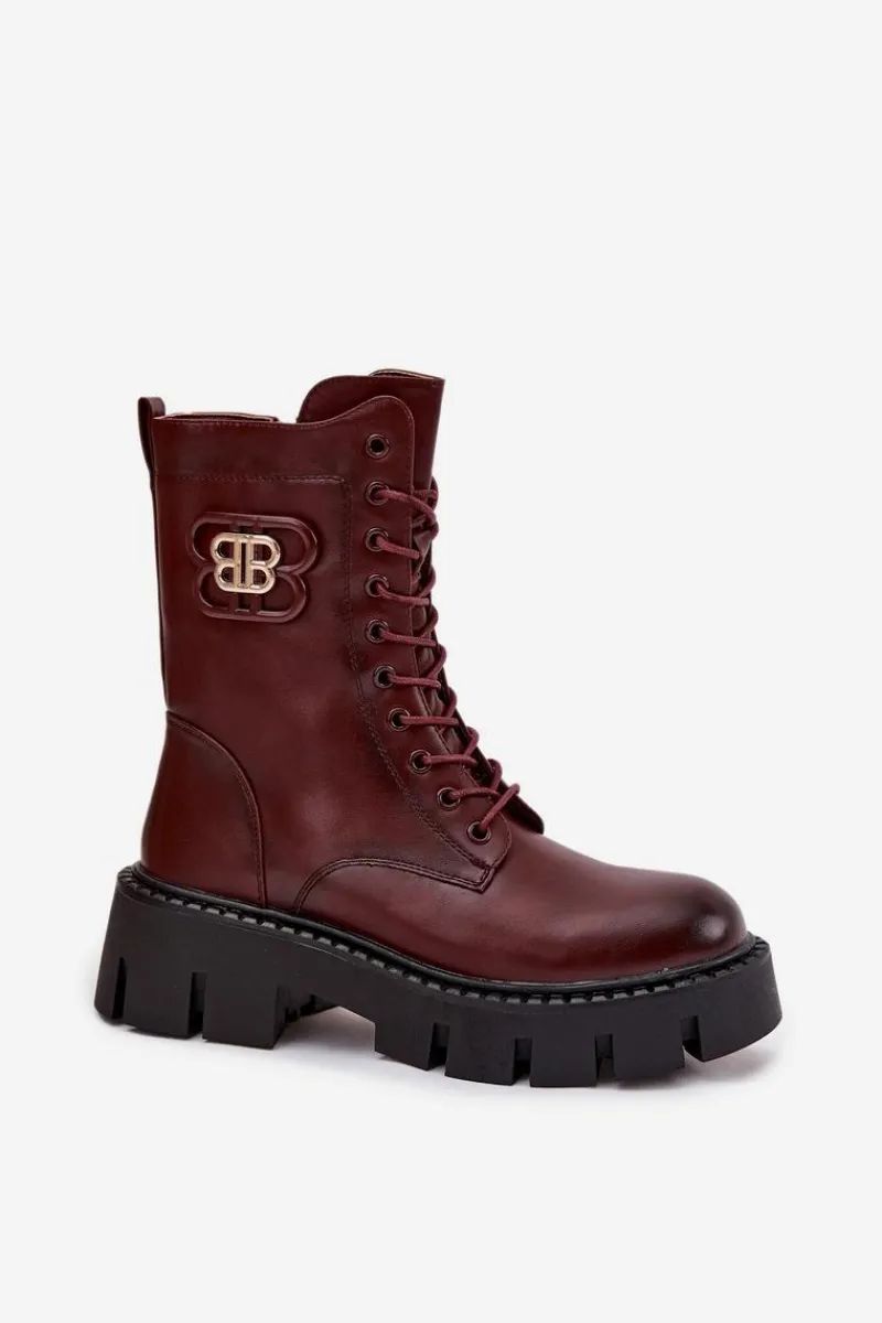 Botki Ocieplane|Botki Sznurowane>Boto Ocieplane Botki Wokrery Damskie Z Ozdobą Bordowe Melisse