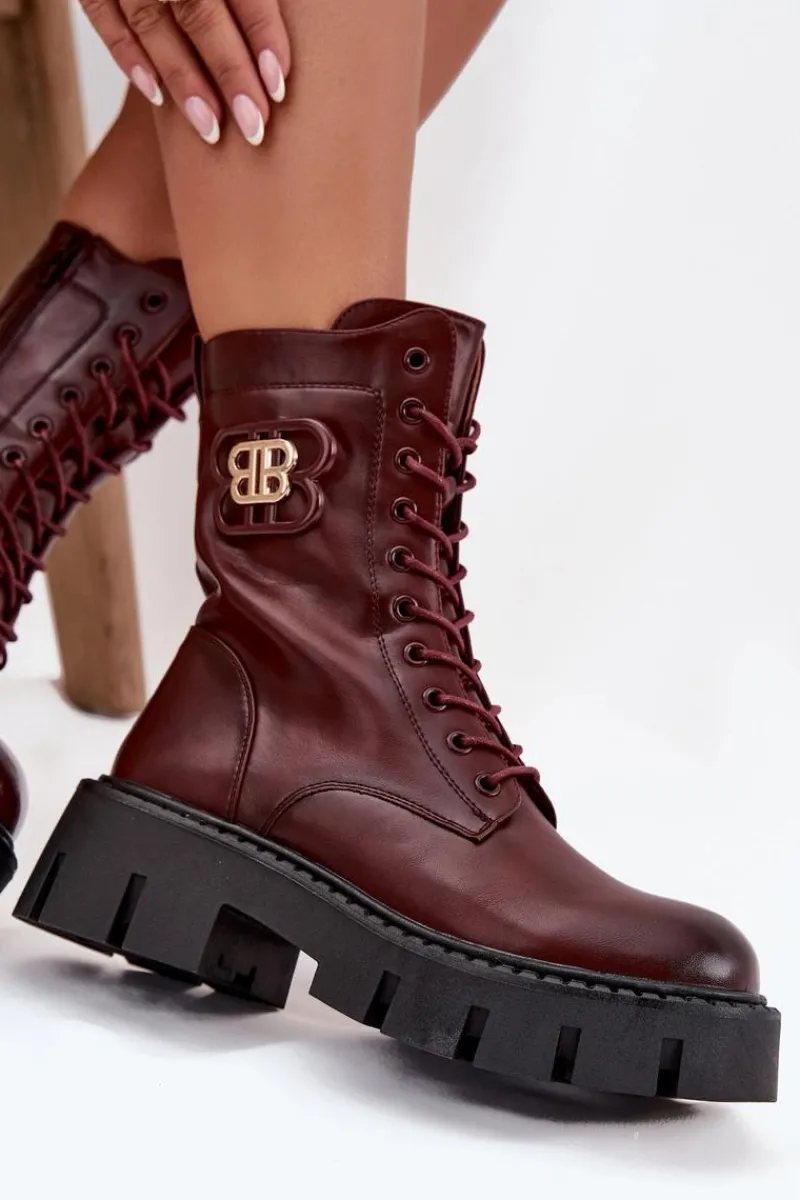 Botki Ocieplane|Botki Sznurowane>Boto Ocieplane Botki Wokrery Damskie Z Ozdobą Bordowe Melisse