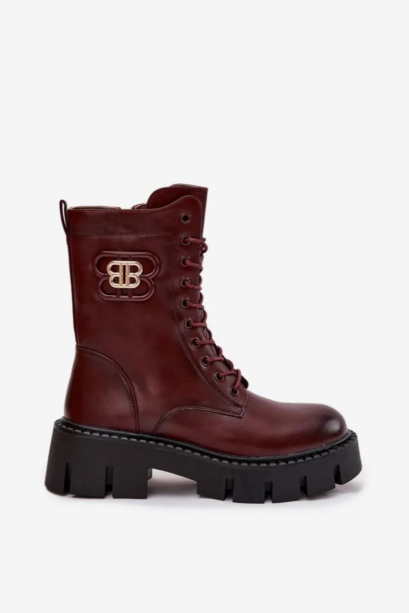 Botki Ocieplane|Botki Sznurowane>Boto Ocieplane Botki Wokrery Damskie Z Ozdobą Bordowe Melisse