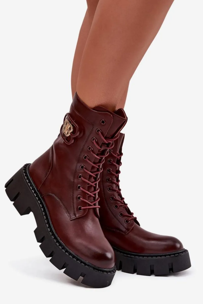 Botki Ocieplane|Botki Sznurowane>Boto Ocieplane Botki Wokrery Damskie Z Ozdobą Bordowe Melisse