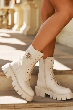 Online Ocieplane Botki Wokrery Damskie Z Ozdobą Jasnobeżowe Melisse Damskie Botki Ocieplane|Botki Sznurowane