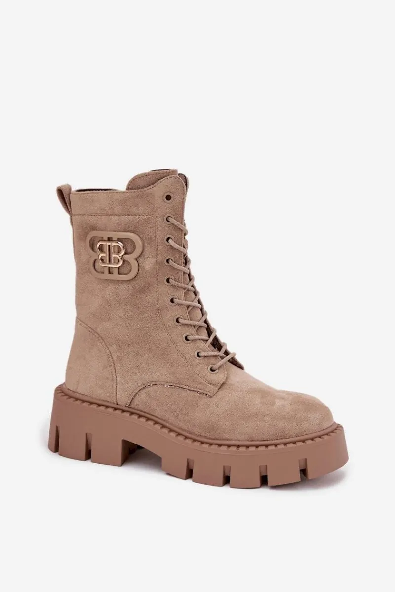 Online Ocieplane Botki Wokrery Damskie Z Ozdobą Beżowe Melisse Damskie Botki Ocieplane|Botki Sznurowane