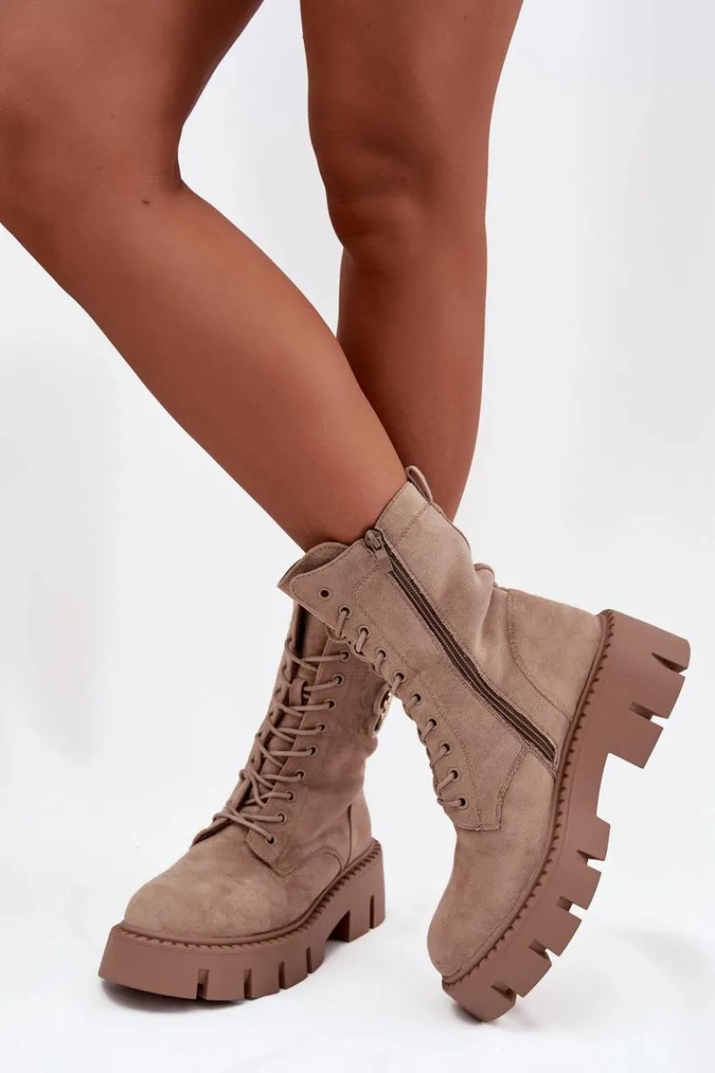 Online Ocieplane Botki Wokrery Damskie Z Ozdobą Beżowe Melisse Damskie Botki Ocieplane|Botki Sznurowane