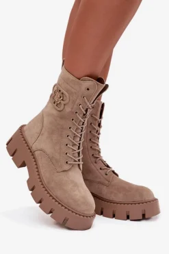 Online Ocieplane Botki Wokrery Damskie Z Ozdobą Beżowe Melisse Damskie Botki Ocieplane|Botki Sznurowane