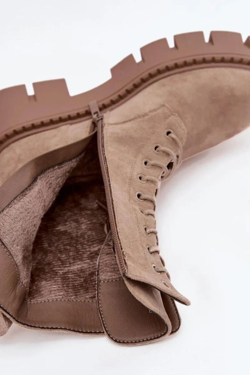 Online Ocieplane Botki Wokrery Damskie Z Ozdobą Beżowe Melisse Damskie Botki Ocieplane|Botki Sznurowane