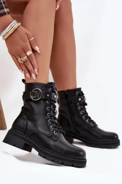Outlet Ocieplane Botki Workery Damskie Z Ozdobnym Detalem Czarne Talyssa Damskie Botki Wiosenne|Botki Ocieplane