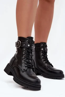 Outlet Ocieplane Botki Workery Damskie Z Ozdobnym Detalem Czarne Talyssa Damskie Botki Wiosenne|Botki Ocieplane