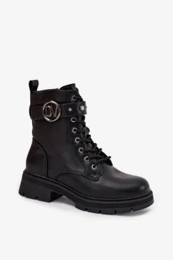 Outlet Ocieplane Botki Workery Damskie Z Ozdobnym Detalem Czarne Talyssa Damskie Botki Wiosenne|Botki Ocieplane