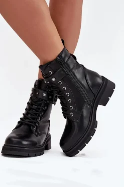 Outlet Ocieplane Botki Workery Damskie Z Ozdobnym Detalem Czarne Talyssa Damskie Botki Wiosenne|Botki Ocieplane