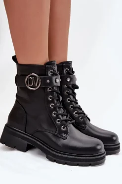 Outlet Ocieplane Botki Workery Damskie Z Ozdobnym Detalem Czarne Talyssa Damskie Botki Wiosenne|Botki Ocieplane