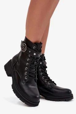 Outlet Ocieplane Botki Workery Damskie Z Ozdobnym Detalem Czarne Talyssa Damskie Botki Wiosenne|Botki Ocieplane