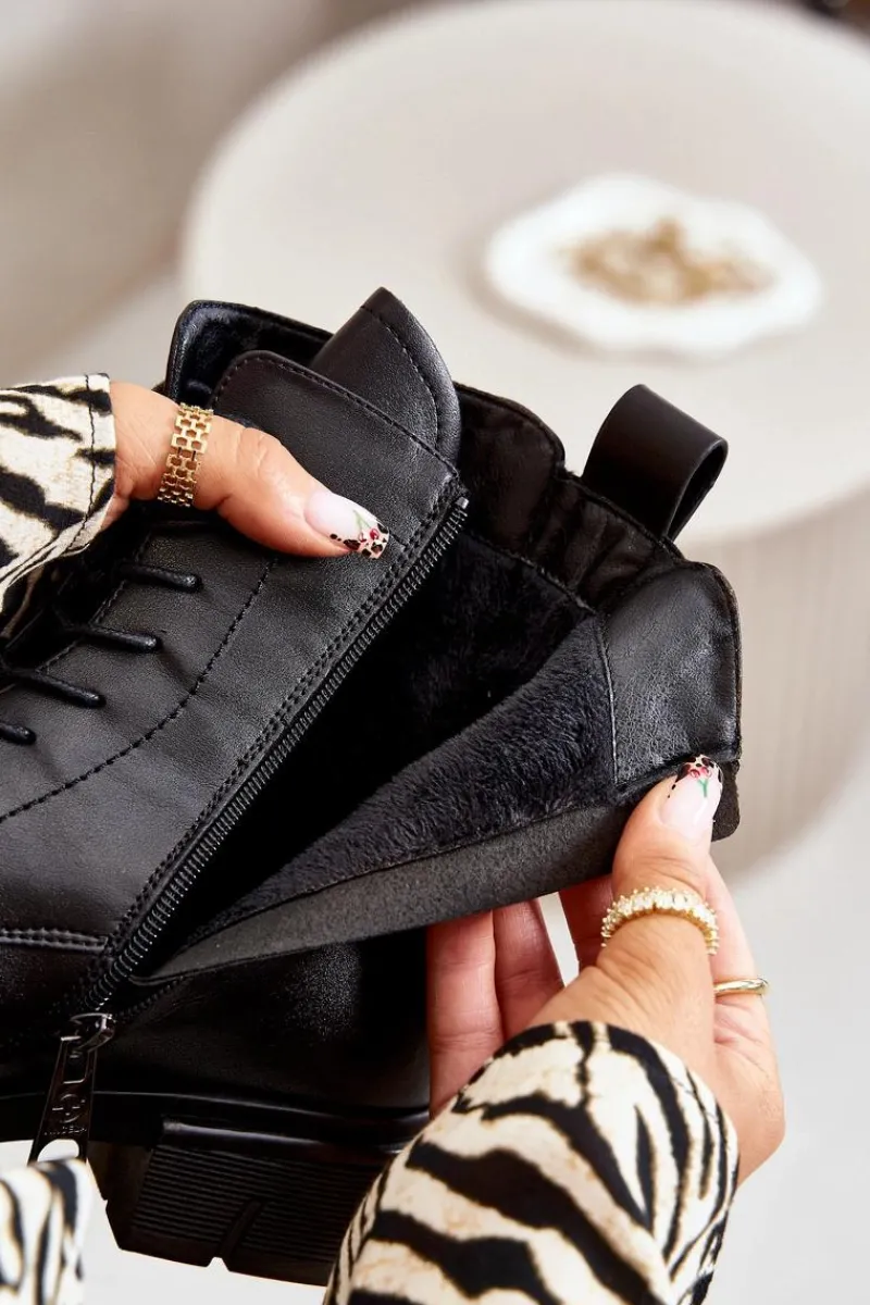 Botki Skórzane|Botki Sznurowane>Buty damskie Vinceza Ocieplane Botki Workery Damskie Skóra Naturalna Czarne Vinceza 66688