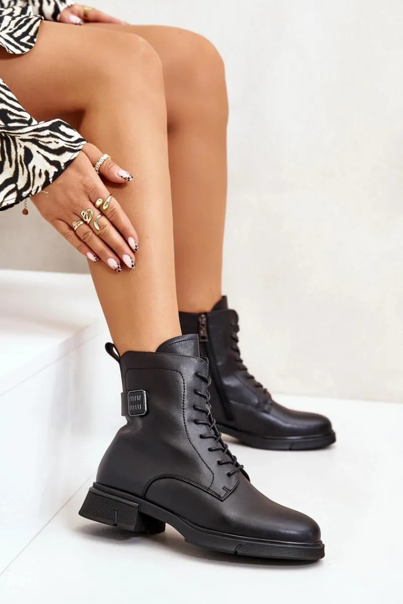 Botki Skórzane|Botki Sznurowane>Buty damskie Vinceza Ocieplane Botki Workery Damskie Skóra Naturalna Czarne Vinceza 66688