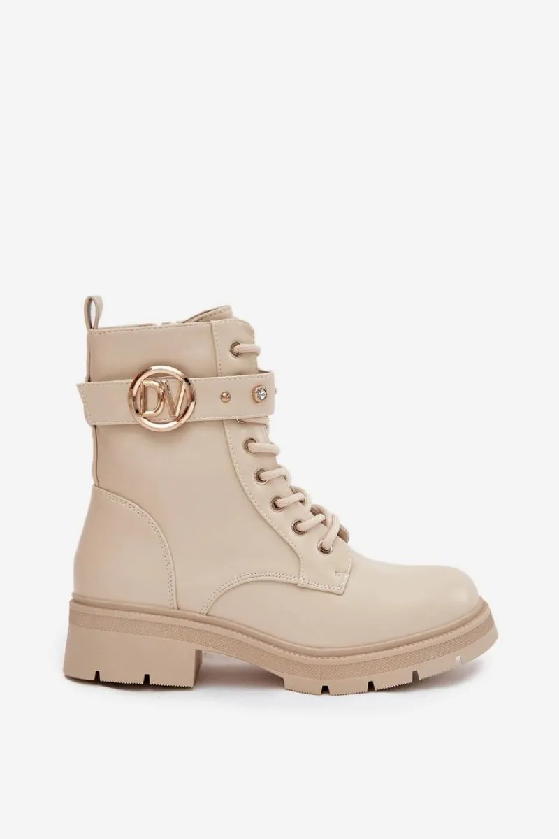 Sale Boto Ocieplane Botki Workery Damskie Z Ozdobnym Detalem Beżowe Talyssa