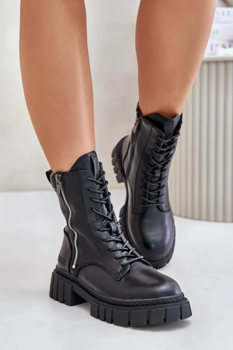 Ocieplane Botki Workery Damskie Z Eko Skóry Big Star MM274578 Czarne Damskie Botki Ocieplane|Damskie Trapery