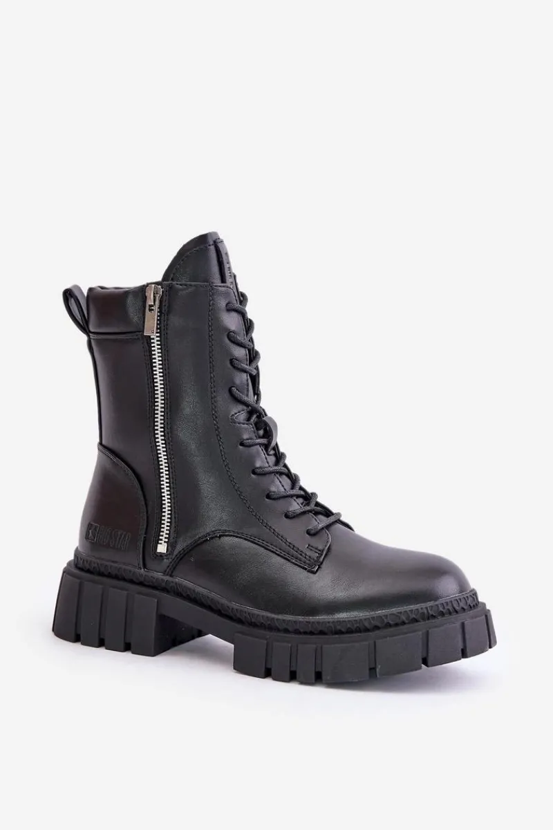 Ocieplane Botki Workery Damskie Z Eko Skóry Big Star MM274578 Czarne Damskie Botki Ocieplane|Damskie Trapery