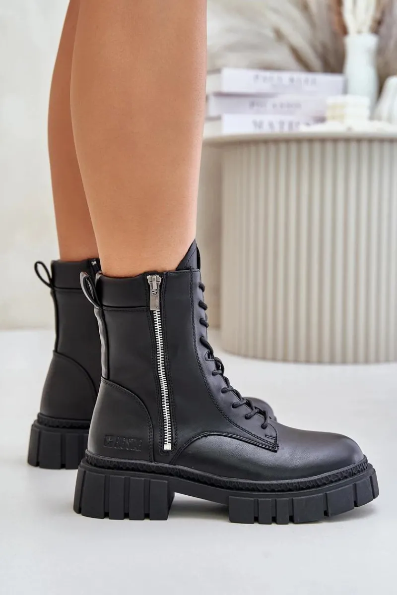 Ocieplane Botki Workery Damskie Z Eko Skóry Big Star MM274578 Czarne Damskie Botki Ocieplane|Damskie Trapery