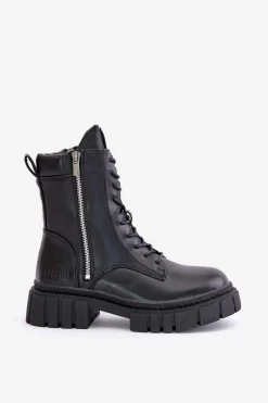 Ocieplane Botki Workery Damskie Z Eko Skóry Big Star MM274578 Czarne Damskie Botki Ocieplane|Damskie Trapery