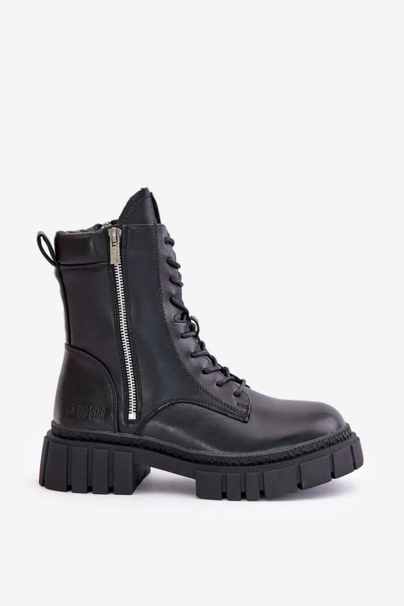 Ocieplane Botki Workery Damskie Z Eko Skóry Big Star MM274578 Czarne Damskie Botki Ocieplane|Damskie Trapery