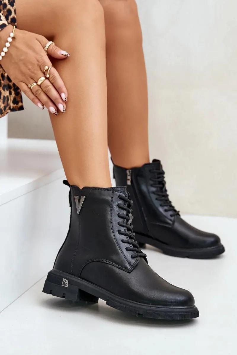 Botki Skórzane|Botki Sznurowane>Buty damskie Vinceza Ocieplane Botki Workery Damskie Ze Skóry Naturalnej Vinceza 7920 Czarne