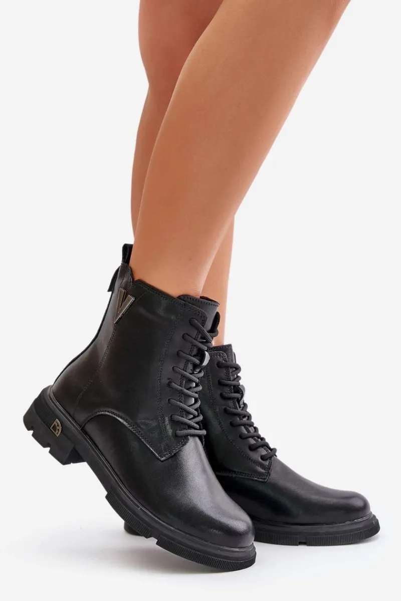 Botki Skórzane|Botki Sznurowane>Buty damskie Vinceza Ocieplane Botki Workery Damskie Ze Skóry Naturalnej Vinceza 7920 Czarne