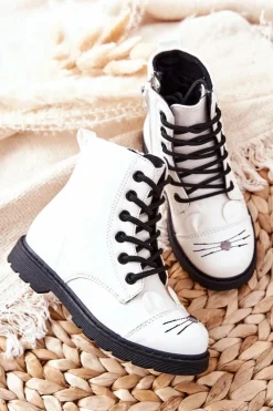 Dziewczęce>Evento Ocieplane Botki Workery Na Suwak Białe Mousie